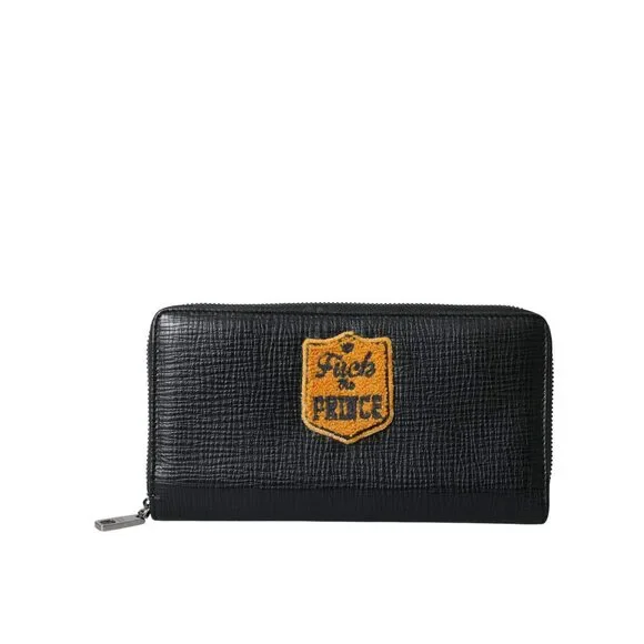Dolce & Gabbana Black Leather Logo Patch Zip Around Continental Wallet - Picture 2 of 8